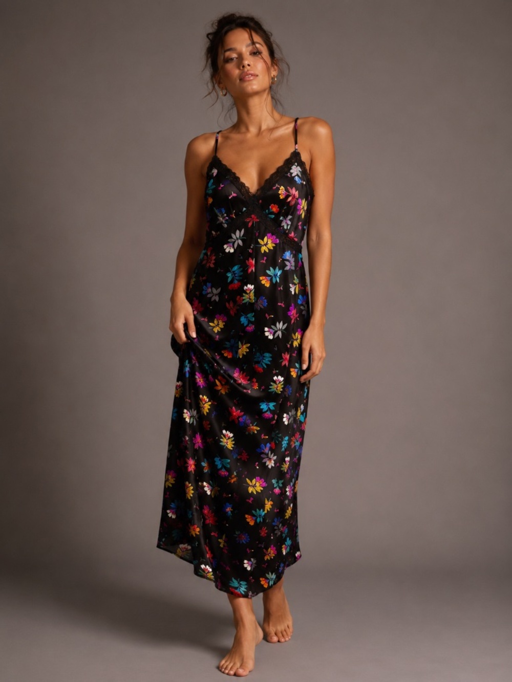 VTG Vanity Fair Y2K 1990S Black Floral Slip Dress Size 36 Made In USA Grail